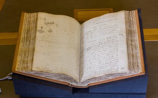 Isaac Newton’s Philosophiae Naturalis Principia Mathematica manuscript Manuscript volume from which the first edition was printed. Written in the hand of Humphrey Newton, Isaac Newton's assistant. Catalogue link . pp340-341. How to walk a historical figures citation chain back to its source