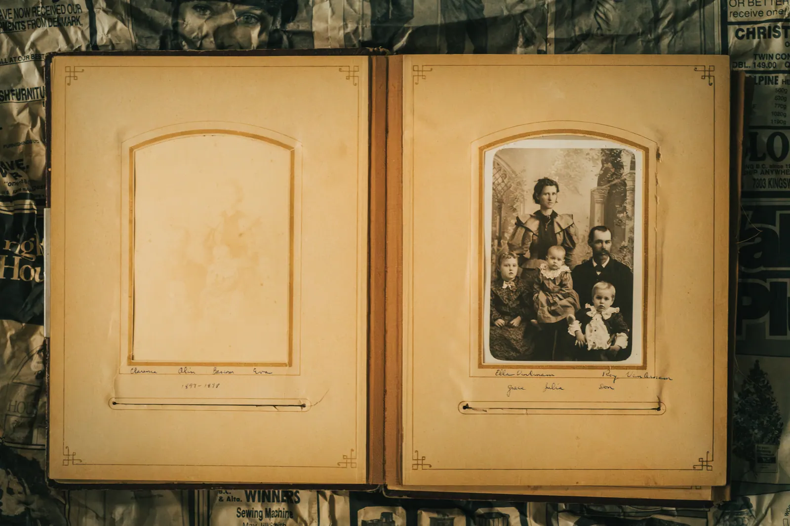 A nostalgic look at a vintage family photo album featuring sepia tones and historical family portraits. Historical figures facts: what a tax roll or parish register can actually prove