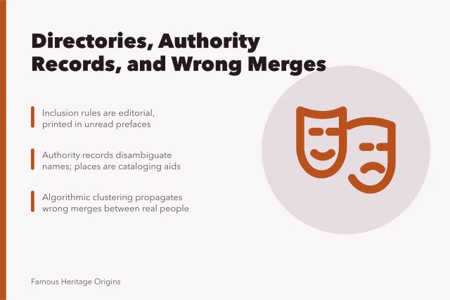 Card explaining national biographical dictionaries and name authority records. Notes on people by country directory from the field