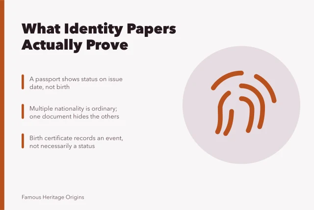 Identity documents showing status on a date, not a whole life. People by country facts: the practical version