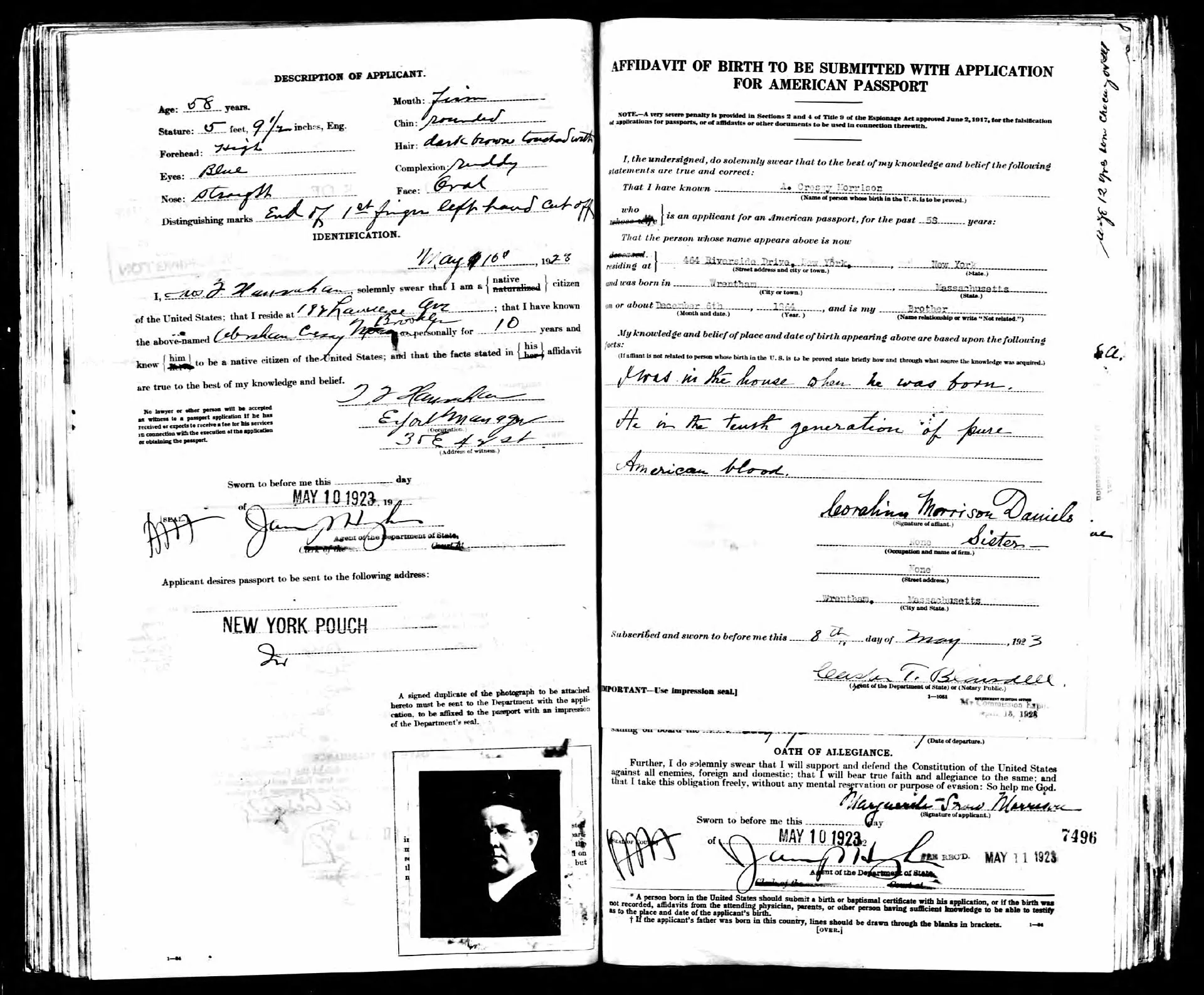 Abraham Cressy Morrison 1923 passport application, page 2. People by heritage facts: how to weigh evidence, with Tesla and Einstein