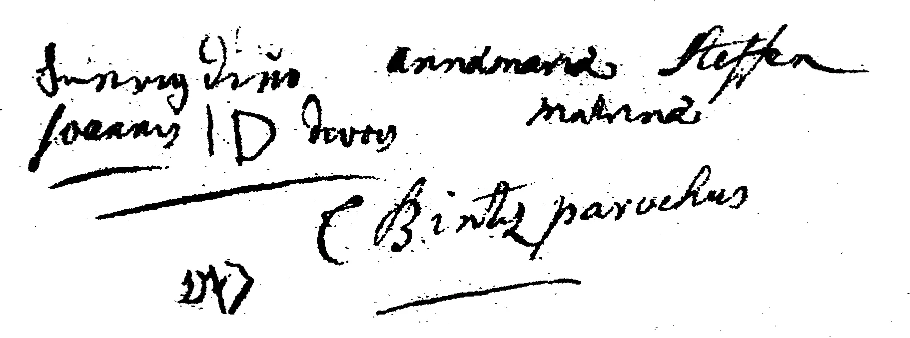 Eintrag einer Taufe in einem Kirchenbuch, bei dem der schreibunkundige Vater als Handzeichen ein "ID" machte; die Unterschrift des Pfarrers beglaubigte die Unterschrift. Quebec Heritage Databases: Searching Parish Records